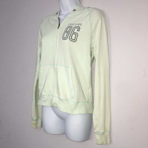 PINK Victorias Secret Womens S Mint Green Gray Zip Up Long Sleeve Hoodie READ - Picture 2 of 10